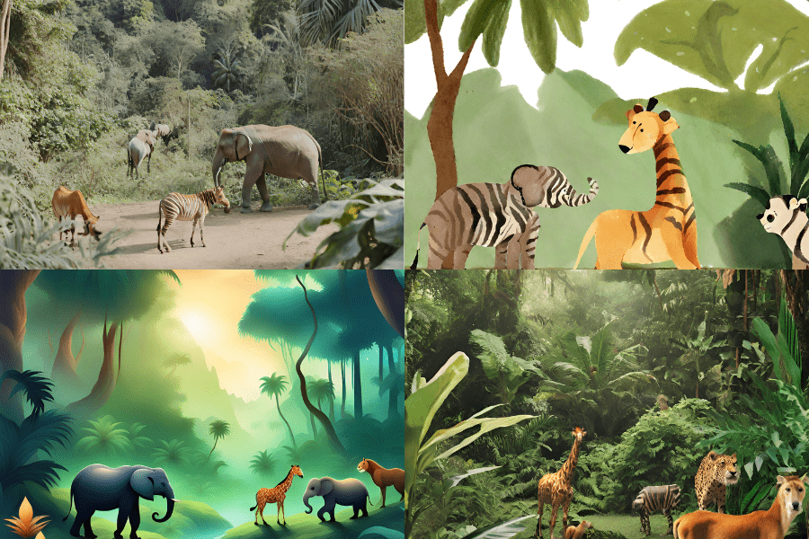 AI-generated animals in the jungle